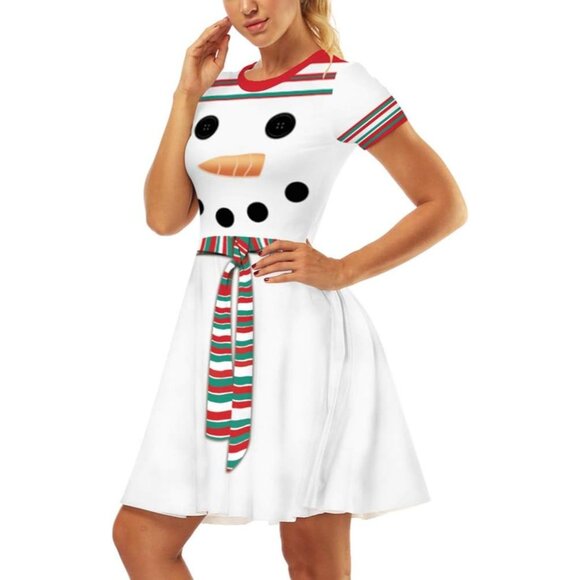 Women's Ugly Christmas Santa Dress 2 Snowman Holiday Print Dress for Party Xmas - Picture 3 of 4